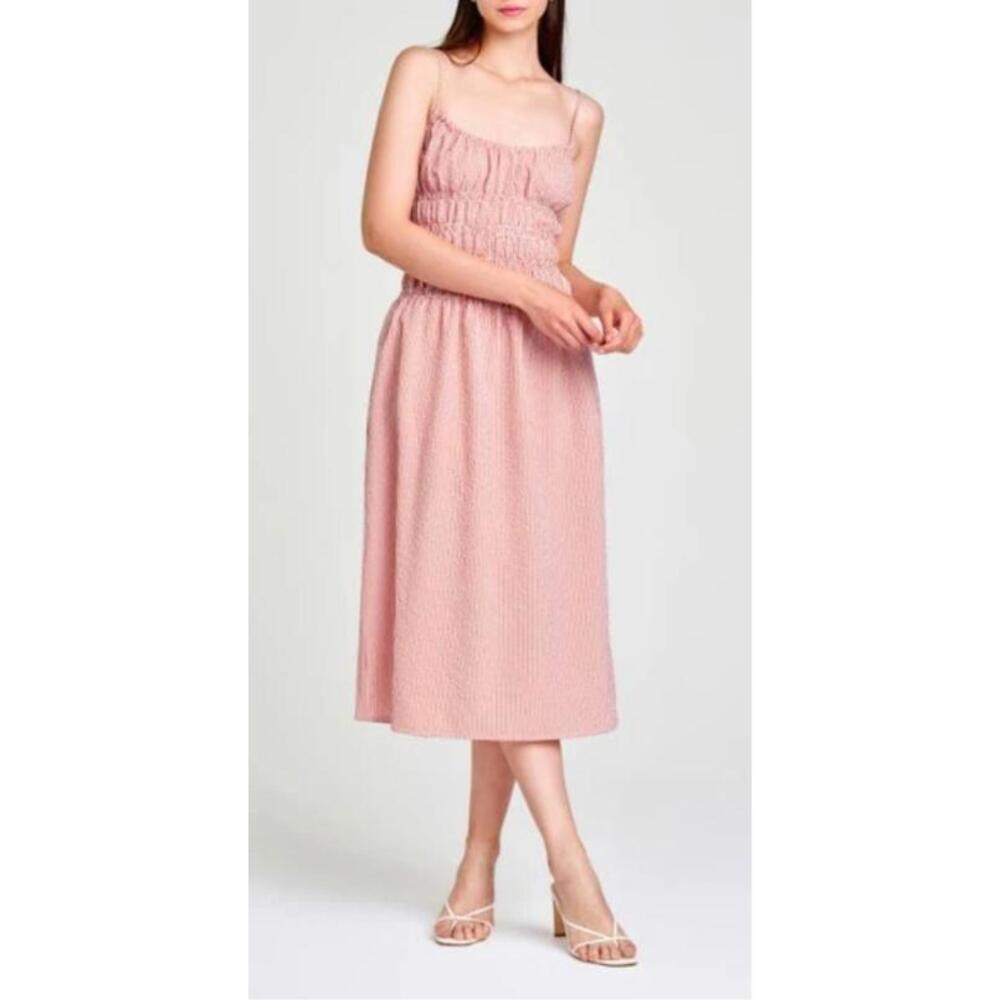 Wayf Isabelle Shirred Seersucker Midi Sundress